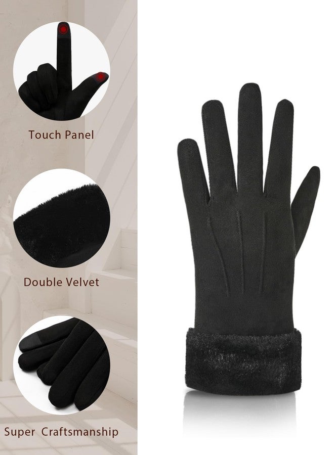 Orrpally Women Winter Gloves Thermal Touchscreen Gloves Windproof Outdoor Suede Gloves Black L - Image 4